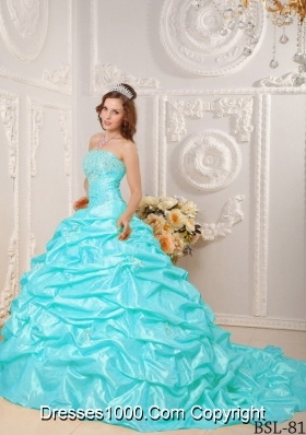 Puffy Strapless Appliques and Beading Quinceanera Dress with Court Train