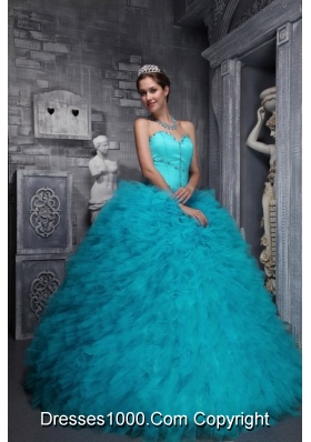 Aqua Blue Quinceanera Dress Exclusive Sweetheart Taffeta Organza Beading