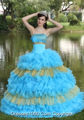 Beaded Decorate Bust Sequins Quinceanera Dress with Organza Multi-color Strapless Tiered Sweet