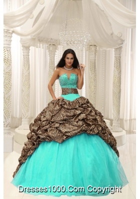 Leopard and Organza Beading Decorate Sweetheart Neckline Quinceanera Dress