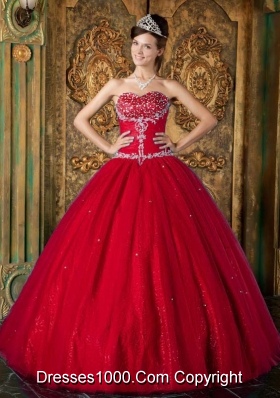 Wine Red Princess Sweetheart Beading and Appliques Quince Dresses