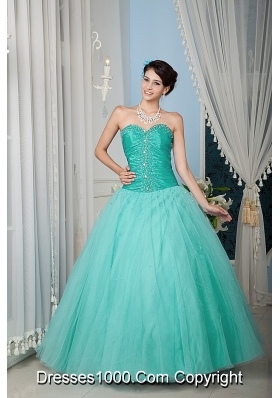 2014 Turquoise Princess Sweetheart Beading Quinceanera Dress