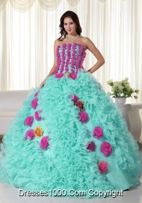 Baby Blue Ball Gown Strapless Quinceanera Dress with Organza Beading