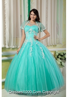 Turquoise Ball Gown Sweetheart Quinceanera Dress with Tulle Appliques