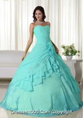 Aqua Blue Ball Gown Sweetheart Quinceanera Dress with  Chiffon Beading