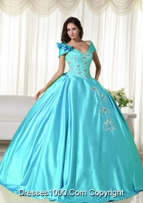 Baby Blue Ball Gown Off the Shoulder Quinceanera Dress with  Taffeta Embroidery