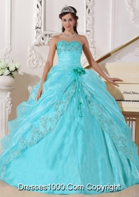 Ball Gown Strapless Floor-length Organza Embroidery Quinceanera Dress with Beading