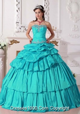 Turquoise Ball Gown Sweetheart Quinceanera Dress with  Taffeta Beading  Detachable