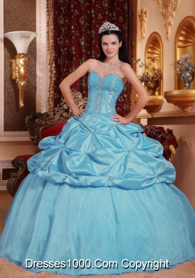Baby Blue Ball Gown Sweetheart Quinceanera Dress   with Taffeta Beading