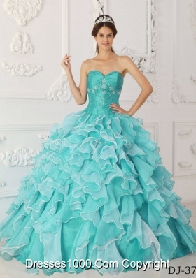 Aqua Blue  Princess Sweetheart Quinceanera Dress Taffeta Organza Beading