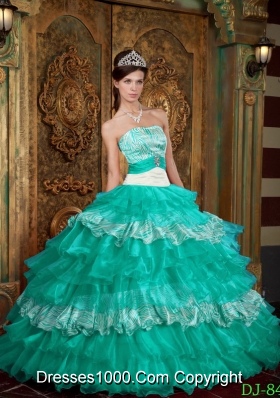 Puffy Strapless Floor-length Quinceanera Dress in Aqua Blue