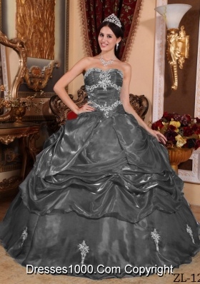 Fashionable Dark Gray Puffy Strapless with Appliques for 2014 Quinceanera Dress