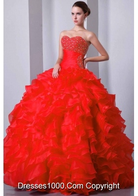 Red Princess Sweetheart Beading and Ruffles Quinceanera Gowns