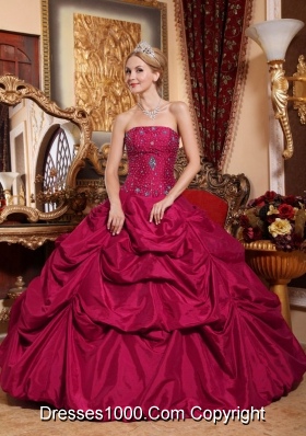 Red Strapless Taffeta Beading Dresses for Quinceanera 15