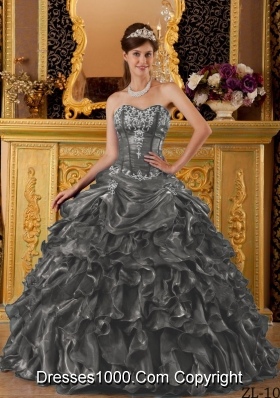 The Brand New Style Dark Gray Puffy Sweetheart with Ruffles for 2014 Quinceanera Dress