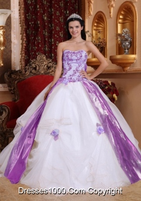 Hand Made Flowers and Appliques Quinceanera Dresses in White and Lilac
