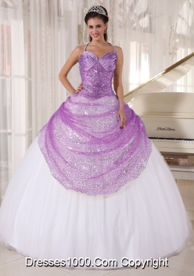 2014 Popular Halter Top Lilac Sequined Quincianera Dresses in White