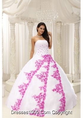 Beautiful Pink Embroidery White Quinceanera Dress For 2014 Spring