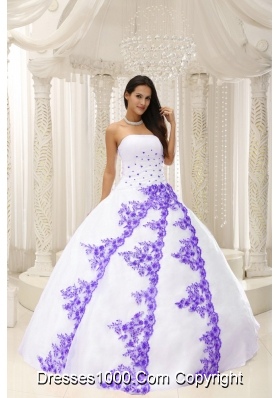 Beautiful White Quinceanera Dresses with Purple Embroidery