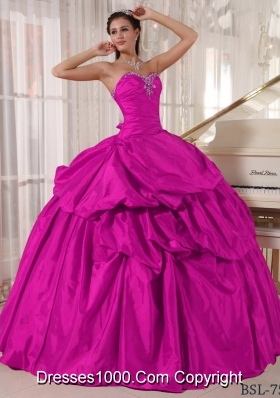 Fuchisia Ball Gown Sweetheart Quinceanera Dress with Taffeta Beading