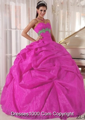 Fuchsia Ball Gown Sweetheart Quinceanera Dress with Organza Appliques