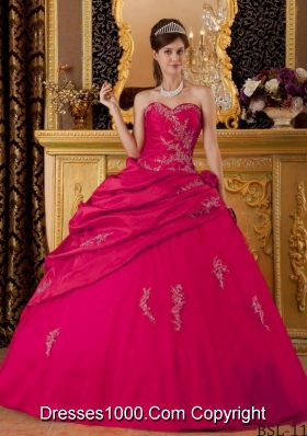 Hot Pink Ball Gown Sweetheart Quinceanera Dress with Taffeta Appliques