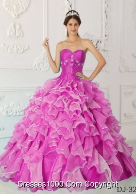 Fuchsia Princess Sweetheart Quinceanera Dress with Taffeta Beading