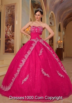 Hot Pink Ball Gown Sweetheart Quinceanera Dress with Organza Embroidery Beading