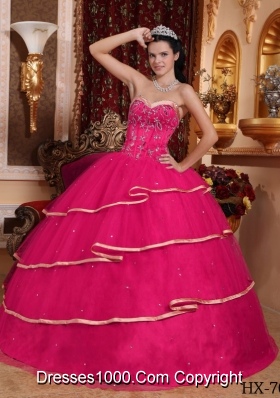 Hot Pink Ball Gown Sweetheart Quinceanera Dress with Tulle Beading