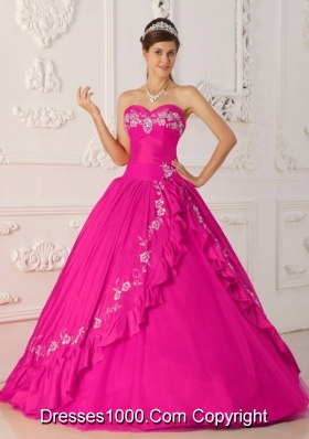 Hot Pink Princess Sweetheart Quinceanera Dress with Embroidery Beading