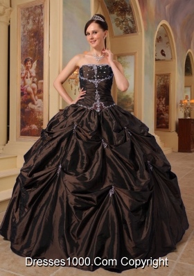 2014 Affordable Brown Strapless Puffy Beading Quinceanera Dress with Pick-ups