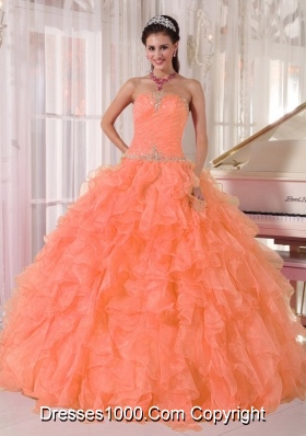 2014 Lovely Strapless Beading and Ruffles Dresses For Quinceaneras with Ball Gown