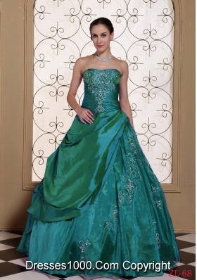 Modest Taffeta and Organza Turquoise Embroidery Dresses For Quinceaneras