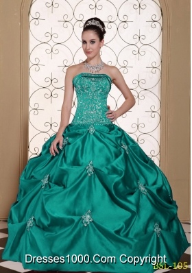 Taffeta Strapless Modest Quinceanera Dresses Gowns with Pick-ups and Embroidery