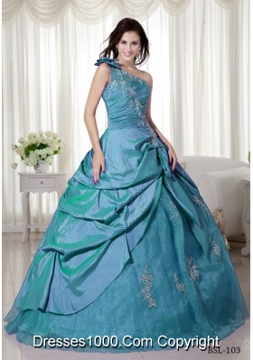 2014 Spring Puffy One Shoulder Quinceanera Dresses with Appliques