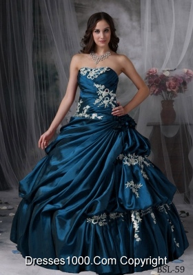 Cheap Puffy Strapless Appliques Quinceanera Dresses for Military Ball