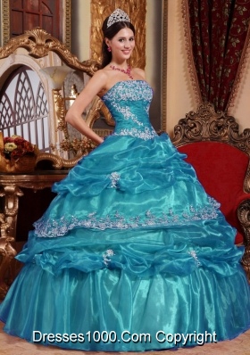 Discount Teal Ball Gown Appliques Quinceanera Dresses with Strapless