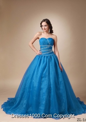 Elegant Princess Court Train Beading Organza Quinceanea Dress with Sweetheart