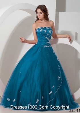 New Style Strapless Long Quinceanera Dresses with Appliques and Beading