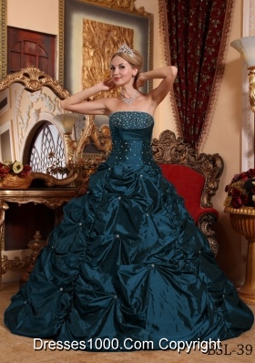 Princess Strapless Taffeta Quinceneara Dresses with Beading