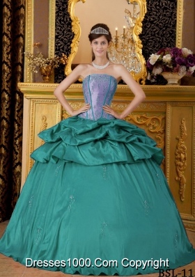 Turquoise Quinceanera Gowns Dress with Strapless Appliques and Pick-ups