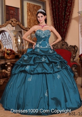 Turquoise Sweet 16 Dresses with Appliques and Pick-ups Sweetheart