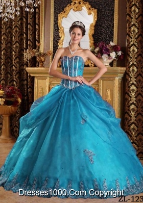 2014 Appliques Organza Sweet 15 Dresses with Sweetheart