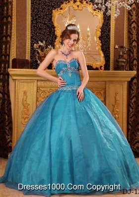 2014 Ball Gown Sweetheart Appliques Quinceanera Gowns in Teal