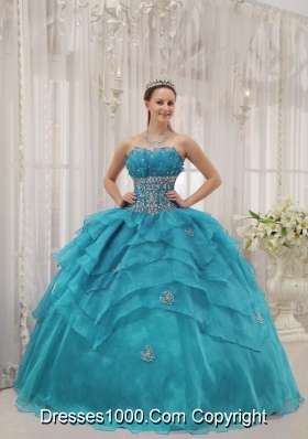 2014 Cheap Puffy Strapless Beading Organza Quinceanera Dresses
