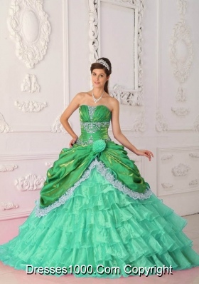 2014 New Style Strapless Sweet 15 Dresses with Appliques and Layers