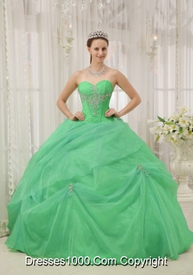 2014 Spring Sweetheart Organza Appliques Quinceaneras Dress
