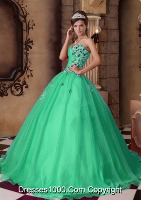 A-line Sweetheart Organza Turquoise Quinceanera Dress with Beading