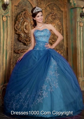 Appliques Ball Gown Sweetheart Teal Quinceanera Dresses for Military Ball
