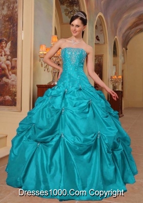 Cute Strapless Beading and Appliques Puffy Quinceanera Gowns